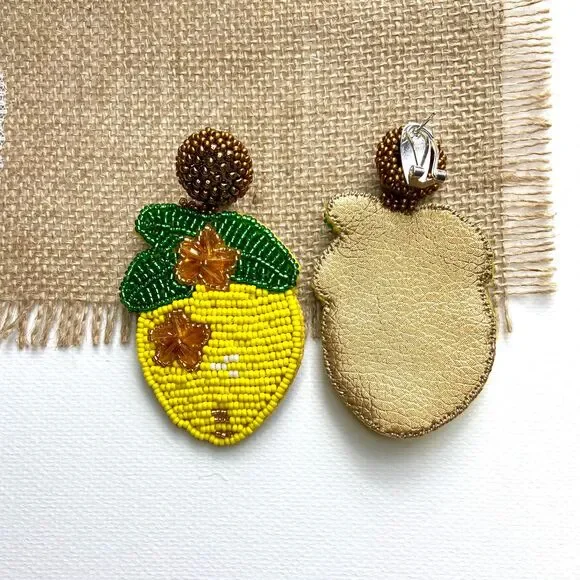 Lemon Beaded Statement Earrings: Handmade Summer Fruit Jewelry - Picture 3 of 10